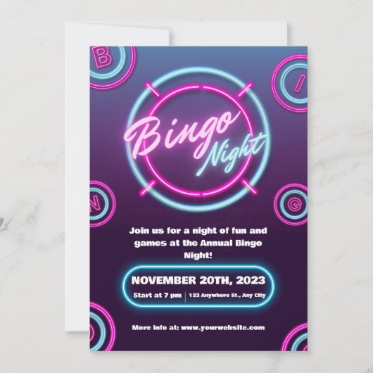 Lila und blaue Modern Bingo Night Einladungen (Vorderseite)