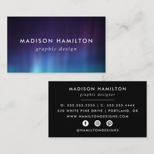 Lila und blaue Nordlichter Visitenkarte (Vorne/Hinten)