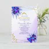 Lila und blaue Orchidee Quinceñera Einladung (Stehend Vorderseite)
