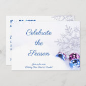 Lila und blaue Ornamente und Schneeflocken Einladu Einladung (Vorne/Hinten)