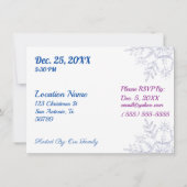 Lila und blaue Ornamente und Schneeflocken Einladu Einladung (Rückseite)