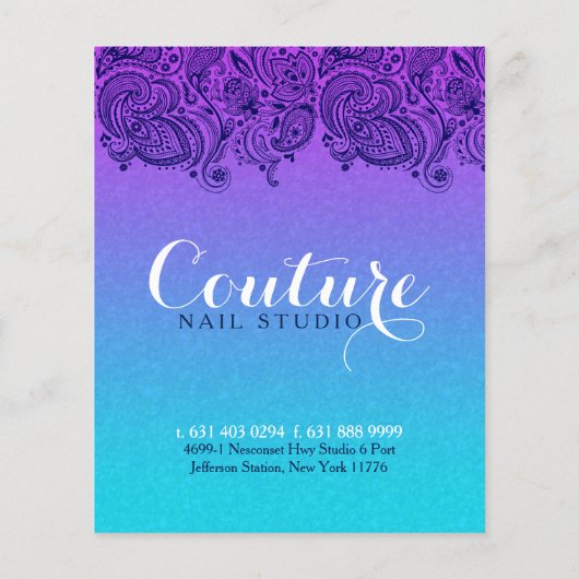 Lila und blaue Paisley Lace Nails Studio Flyer (Hinten)