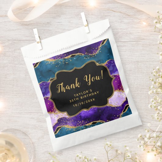 Lila und blaue Pfaue Agate Birthday Vielen Dank Geschenktütchen (Ausgeschnitten)