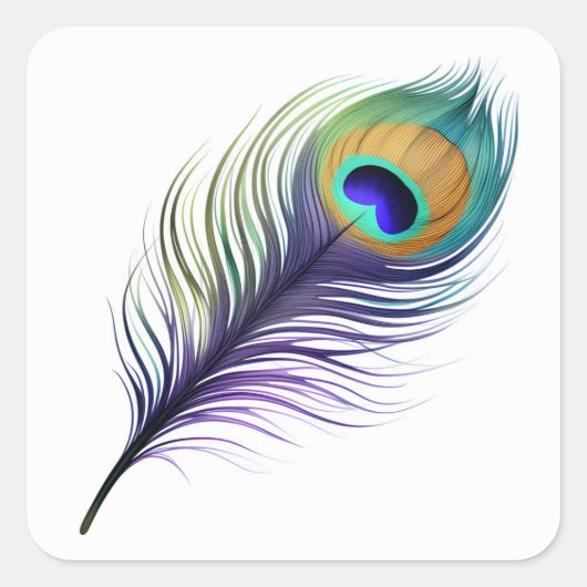 Lila und blaue Pfauenfeder Quadratischer Aufkleber (Vorderseite)