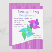 Lila und blaue Pinwheels Geburtstagsparty Einladung (Vorne/Hinten)