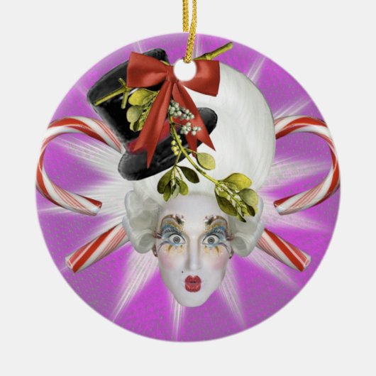 Lila und blaue Poppycock Verzierung Keramik Ornament (Vorne)