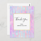 Lila und blaue Rechteck-Formen auf Rosa Vielen Dan Postkarte (Vorne/Hinten)