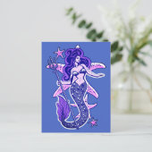 Lila und blaue Retro-Button-Up-Meerjungfrau Postkarte (Stehend Vorderseite)