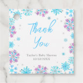 Lila und blaue Schneeflocken Babydusche Danke Geschenkanhänger (Vorderseite)
