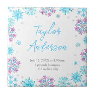 Lila und blaue Schneeflocken Geburtsstunde Fliese