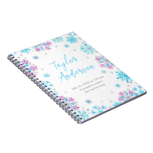 Lila und blaue Schneeflocken Geburtsstunde Notizblock (Rechte Seite)