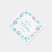 Lila und blaue Schneeflocken Geburtstagsparty Serviette (Ecke)