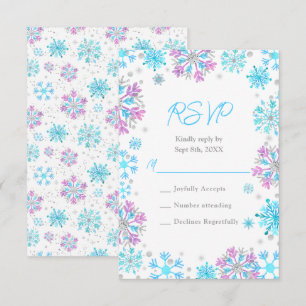 Lila und blaue Schneeflocken Hochzeit RSVP Karte