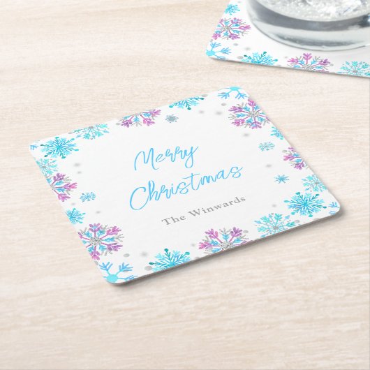 Lila und blaue Schneeflocken Party Rechteckiger Pappuntersetzer (angewinkelt)