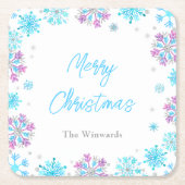 Lila und blaue Schneeflocken Party Rechteckiger Pappuntersetzer (Vorderseite)