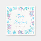 Lila und blaue Schneeflocken Party Serviette (Vorderseite)