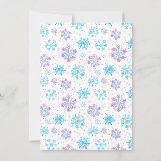 Lila und blaue Schneeflocken Winter Baby Dusche Dankeskarte (Rückseite)