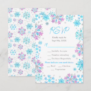 Lila und blaue Schneeflocken Winter-Menüwahl RSVP Karte