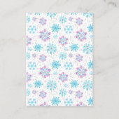 Lila und blaue Schneeflocken Wintertaucher Begleitkarte (Rückseite)