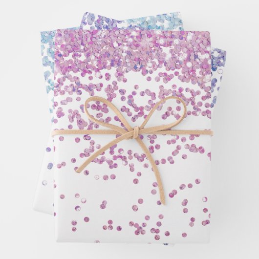 Lila und blaue Sequenzer-Glitzern Geschenkpapier Set (Beispiel)