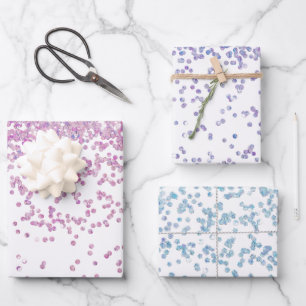 Lila und blaue Sequenzer-Glitzern Geschenkpapier Set