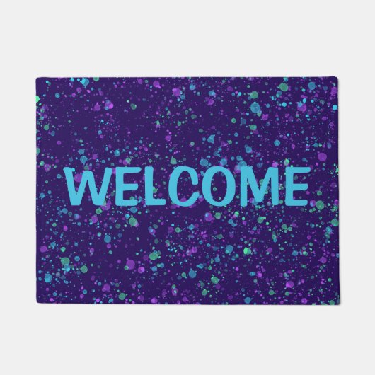 Lila und blaue Spritzer Begrüßungstür Mat Fußmatte (Vorderseite)
