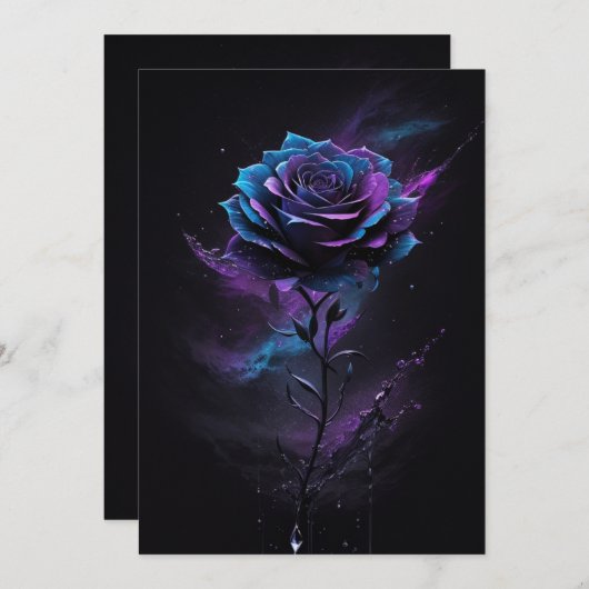 Lila und blaue Sterne Schwarze Rose Splash Art Dankeskarte (Vorne/Hinten)