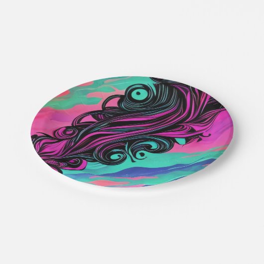 Lila und blaue Swirl Kunstplatte Pappteller (Schrägansicht)