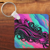 Lila und blaue Swirl Kunstplatte Schlüsselanhänger (Vorderseite)