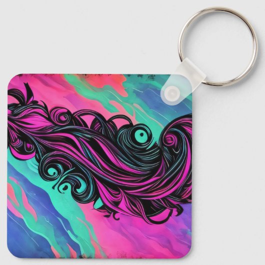 Lila und blaue Swirl Kunstplatte Schlüsselanhänger (Rückseite)