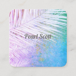 lila und blaue Tropenblätterkunst Quadratische Visitenkarte