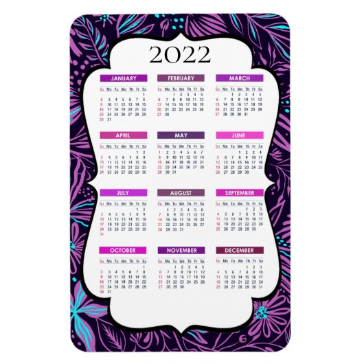 Lila und blaue tropische Blätter | Kalender 2022 Magnet (Vertikal)