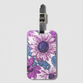 Lila und blaue Vintage-Blumenkunst Gepäckanhänger (Vorderseite Vertikal)