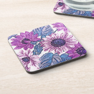 Lila und blaue Vintage-Blumenkunst Getränkeuntersetzer