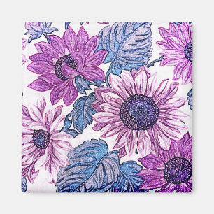 Lila und blaue Vintage-Blumenkunst Magnet