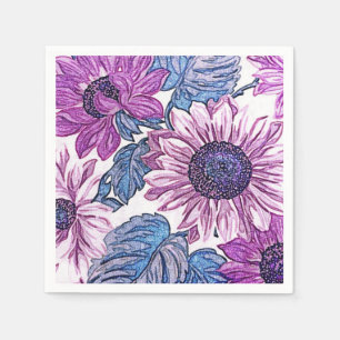 Lila und blaue Vintage-Blumenkunst Serviette