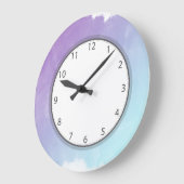 Lila und blaue Wasserfarbe Graue Zahlen waschen Große Wanduhr (Winkel)