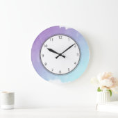 Lila und blaue Wasserfarbe Graue Zahlen waschen Große Wanduhr (Zuhause)