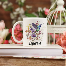 Lila und blaue Wasserfarbe Hummingbird Blumenkoff Kaffeetasse
