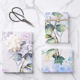 Lila und blaue Wasserfarbe Hydrangea-Blume Geschenkpapier Set