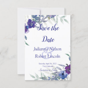 Lila und blaue Wasserfarbe Save the Date Einladung