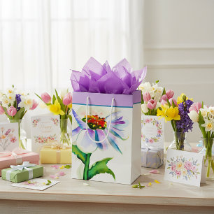 Lila und blaue Wasserfarbenblume Mittlere Geschenktüte
