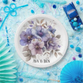Lila und blaue Wasserfarbenhochzeit Pappteller (Party)