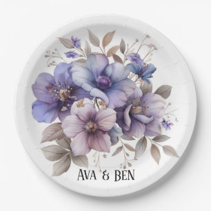 Lila und blaue Wasserfarbenhochzeit Pappteller