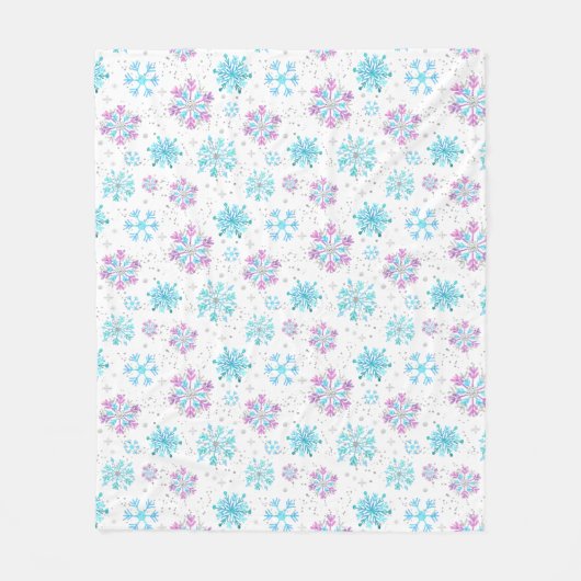 Lila und blaue Winterschneeflocken Fleecedecke (Vorderseite)