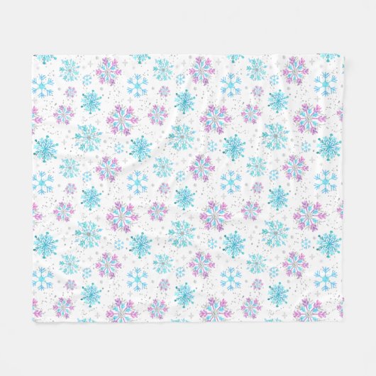 Lila und blaue Winterschneeflocken Fleecedecke (Vorderseite (Horizontal))