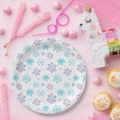 Lila und blaue Winterschneeflocken Pappteller (Party)