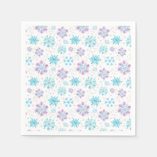 Lila und blaue Winterschneeflocken Serviette (Vorderseite)
