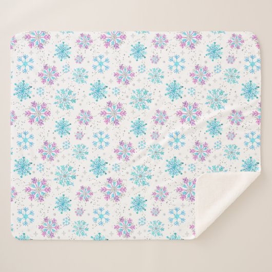 Lila und blaue Winterschneeflocken Sherpadecke (Vorderseite (Horizontal))