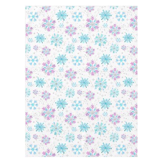 Lila und blaue Winterschneeflocken Tischdecke (Vorderseite)